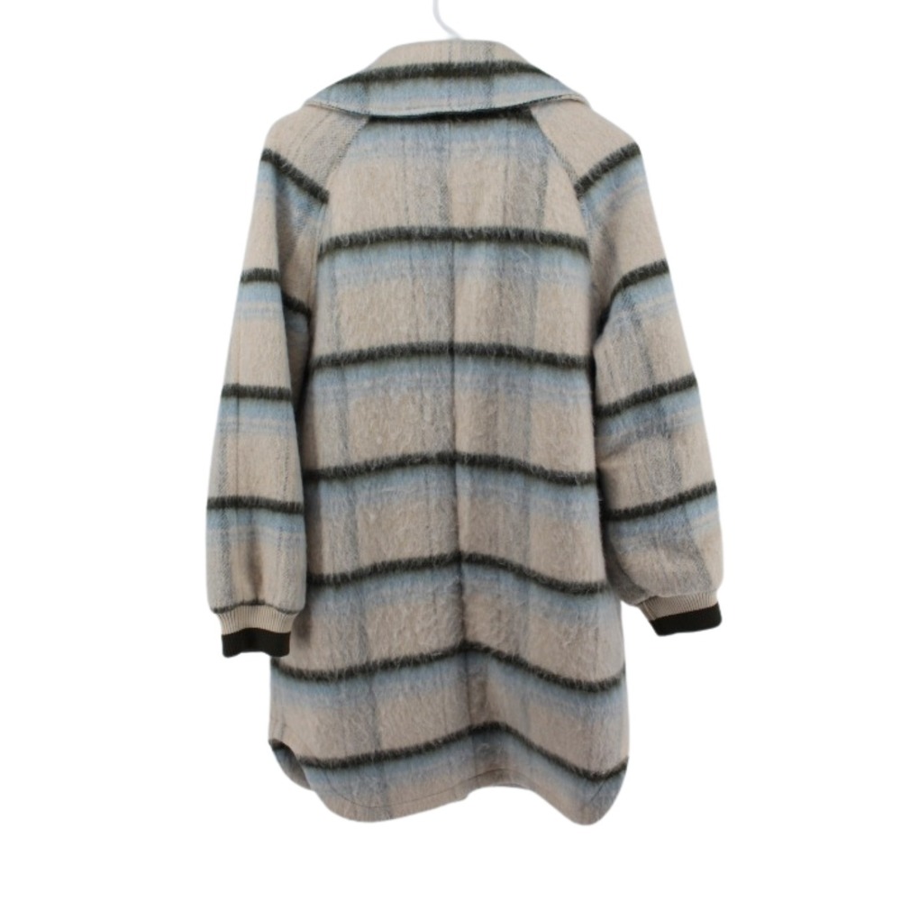 Avec Les Filles Oversized Plaid Longline Coat S Cream Olive Wool Blend - Picture 7 of 7